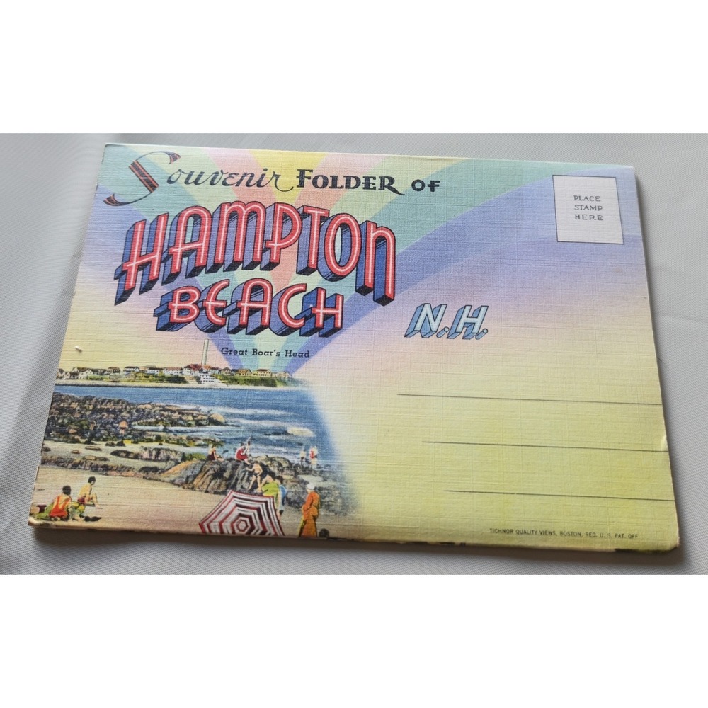 Hampton Beach New Hampshire Vintage Linen Souvenir Postcard Folder Tichnor